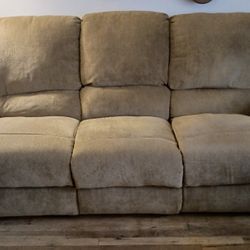 MUST SELL NOW! NICE LARGE TAN/BROWN SOFA W/RECLINERS ON EACH END NEEDS 2 MEN 2 MOVE IT