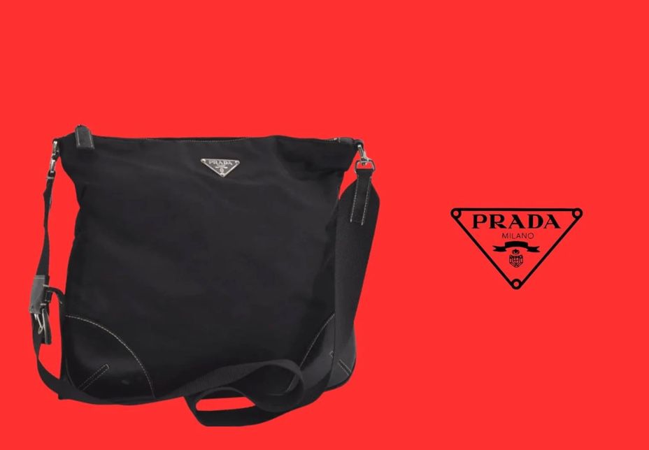 Original Prada Blk Microfiber/leather Crossbody Bag