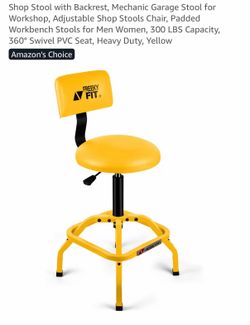 Shop Stool with Backrest, Mechanic Garage Stool for Workshop, Adjustable Shop Stools Chair, Padded Workbench Stools for Men Women, 300 LBS Capacity, 3