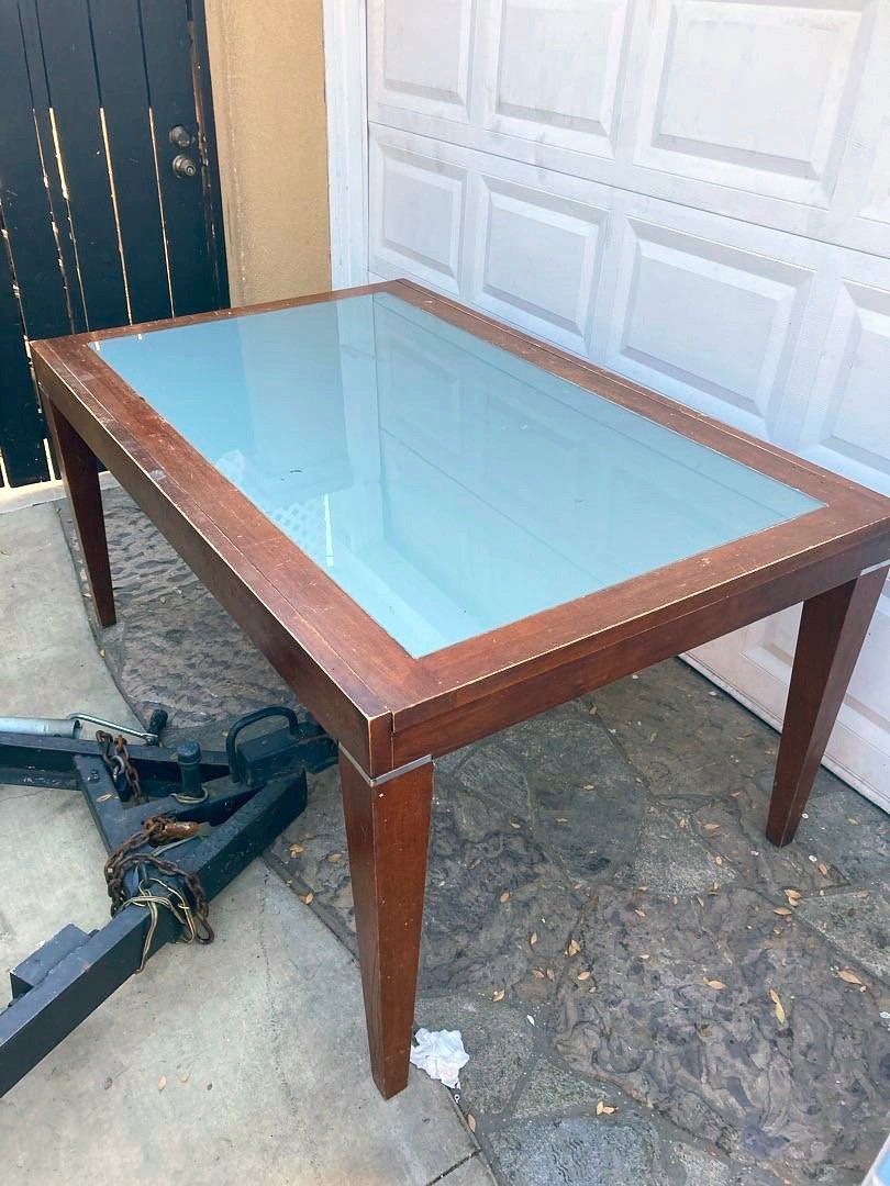 Glass Dining Table/ work table with wooden frame