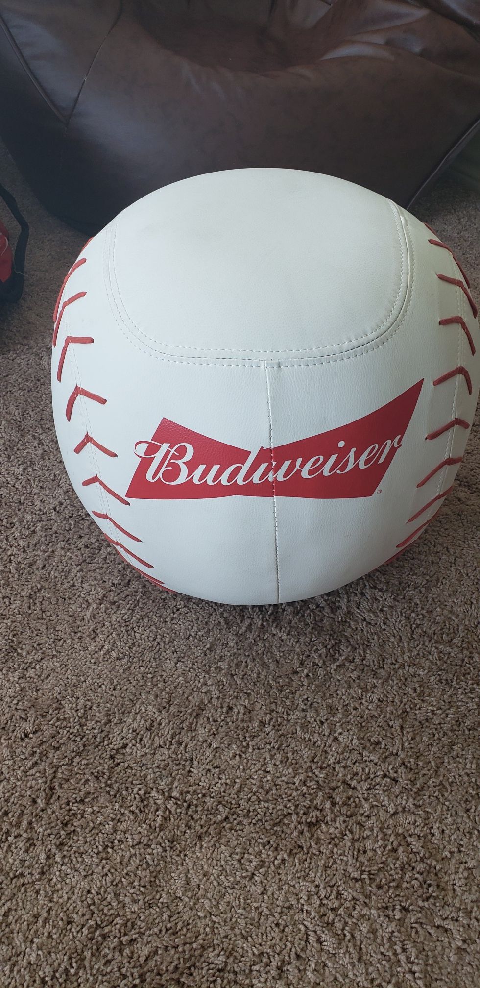 Budweiser baseball glove bean bag chair with baseball ottoman