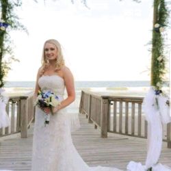 David Tutera gorgeous lace wedding dress with veil includes. Size 4/6
