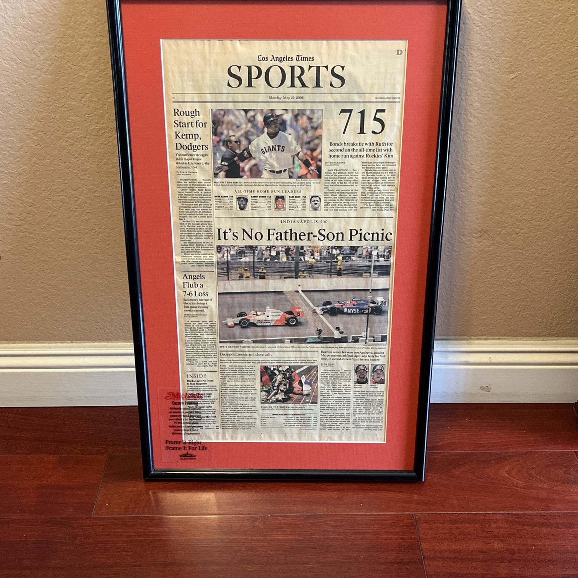 Los Ángeles Times Sports Cover Barry Bonds 715