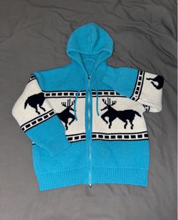 Blue Knit Zip-Up Hoodie