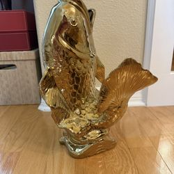 Ceramic Gold Koi Fish Statue Sculpture 16” Height