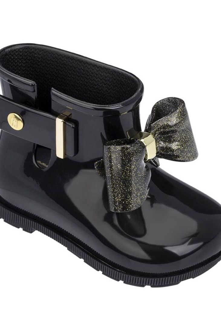 MINI MELISSA black bow Toddler Girl rain boots, sz 7