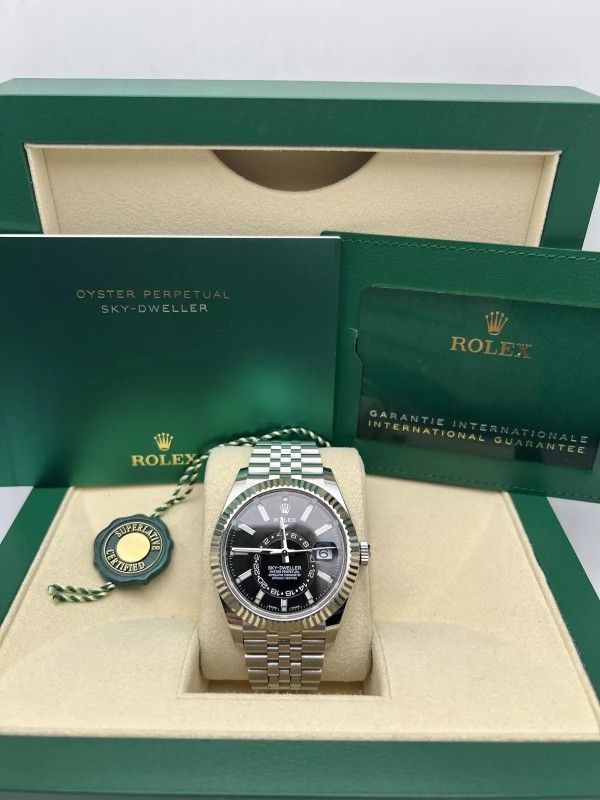 Rolex Sky-Dweller 326934 42mm Black Dial Jubilee Bracelet Box Papers