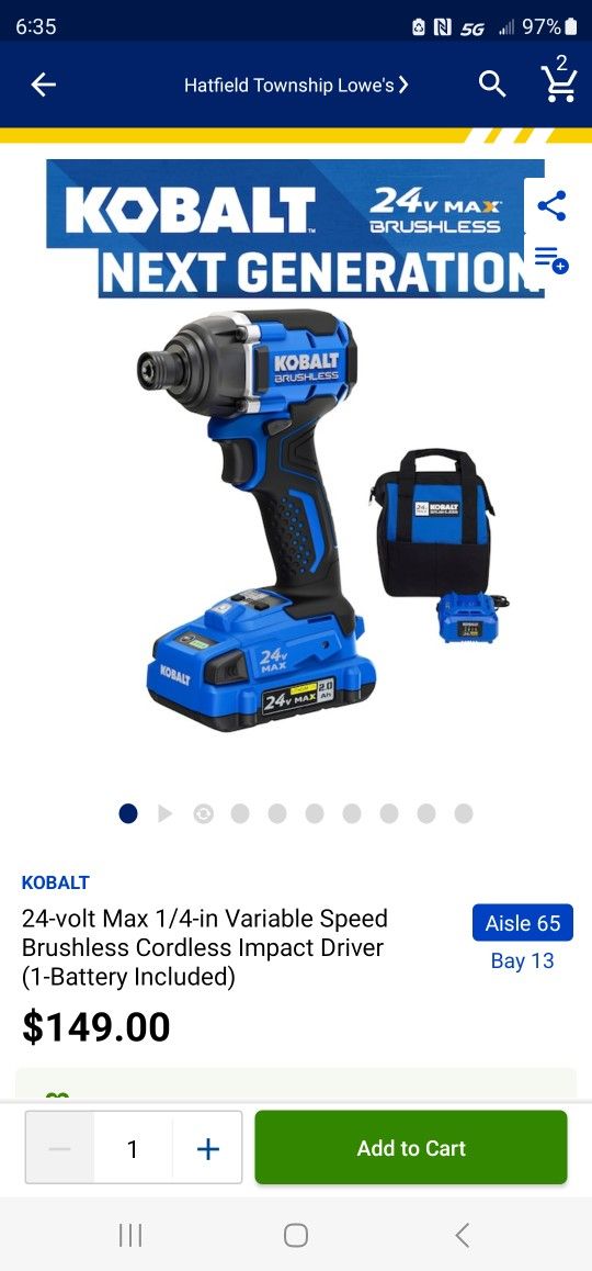 Kobalt Impact Driver With 2amp Battery And Charger