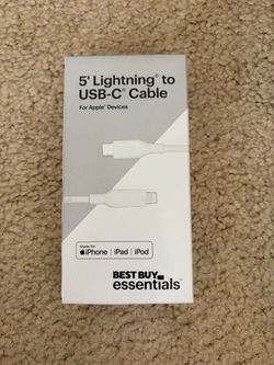 Brand New Best Buy Essentials 5ft Lightning to USB-C Cable (MFi Certified)