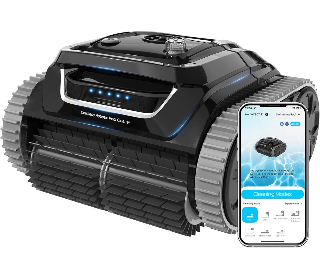 Brand New WYBOT S1SE Cordless Robotic Pool Cleaner, Pool Vacuum with APP Mode, Wall Climbing, Waterline Scrubbing, 7 Cleaning Modes, 150Mins Runtime,
