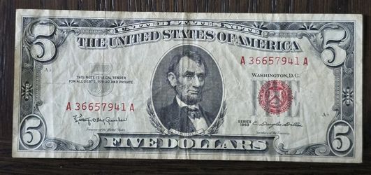 Rear 1963 5 Dollar Red Note 