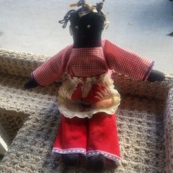 Vintage Handmade Black Folk Art Primitive Rag Doll