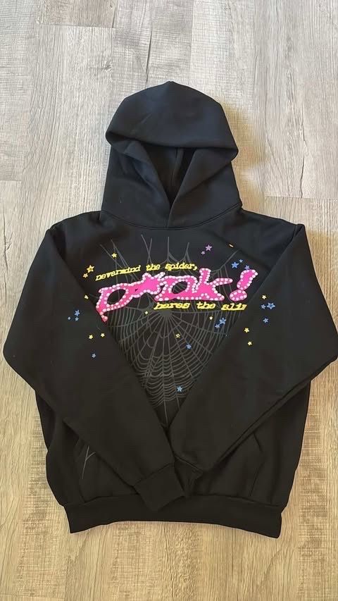 Black and pink sp5der hoodie
