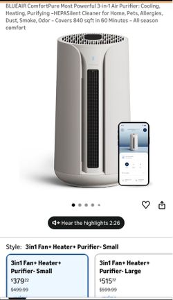 BLUEAIR ComfortPure T10i Most Powerful 3-in-1 Air Purifier