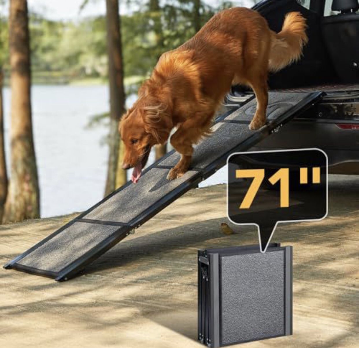 Pet Dog Ramp for Car 71'' X-Long & 17.2" Wide Folding Pet Ramp Dog Ramps for Large Dogs with Non-Slip Rug Surface Portable Dog Car Ramp for SUV Ca
