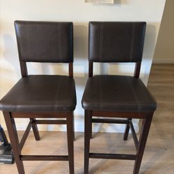 Dark Brown Linon Leather Bar Stool
