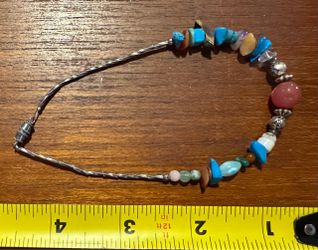 Multistone Beaded Bracelet/Anklet with Silver Tubes