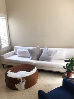 Restoration Hardware Italia Track Arm 10-Ft sofa - white linen & brass base