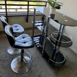 BLACK GLASS TOP BAR W/ CHAIRS INCLUDED