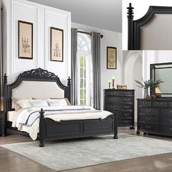 Brand New Dark Brown Tufted 4pc Queen Size Bedroom Set 