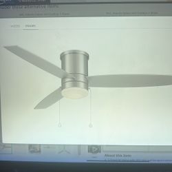 NEW 52” Ceiling Fan. Indoor & Outdoor 3-Blade Pull Chain Flush Mount Ceiling Fan Brushed Nickel w/3000K LED Light Kit