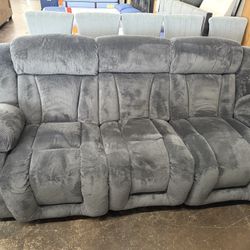 Brand New Blue Gray Reclining Sofa