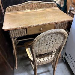 Wicker Vintage Vanity & Chair 