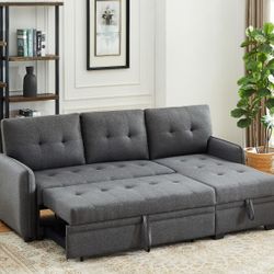 New! Reversible Sectional Sofa Bed, Grey Sectional, Sectional Sofa With Pull Out Bed, Sofa Bed, Sectional Sofa With Storage, Sleeper Sofa Couch