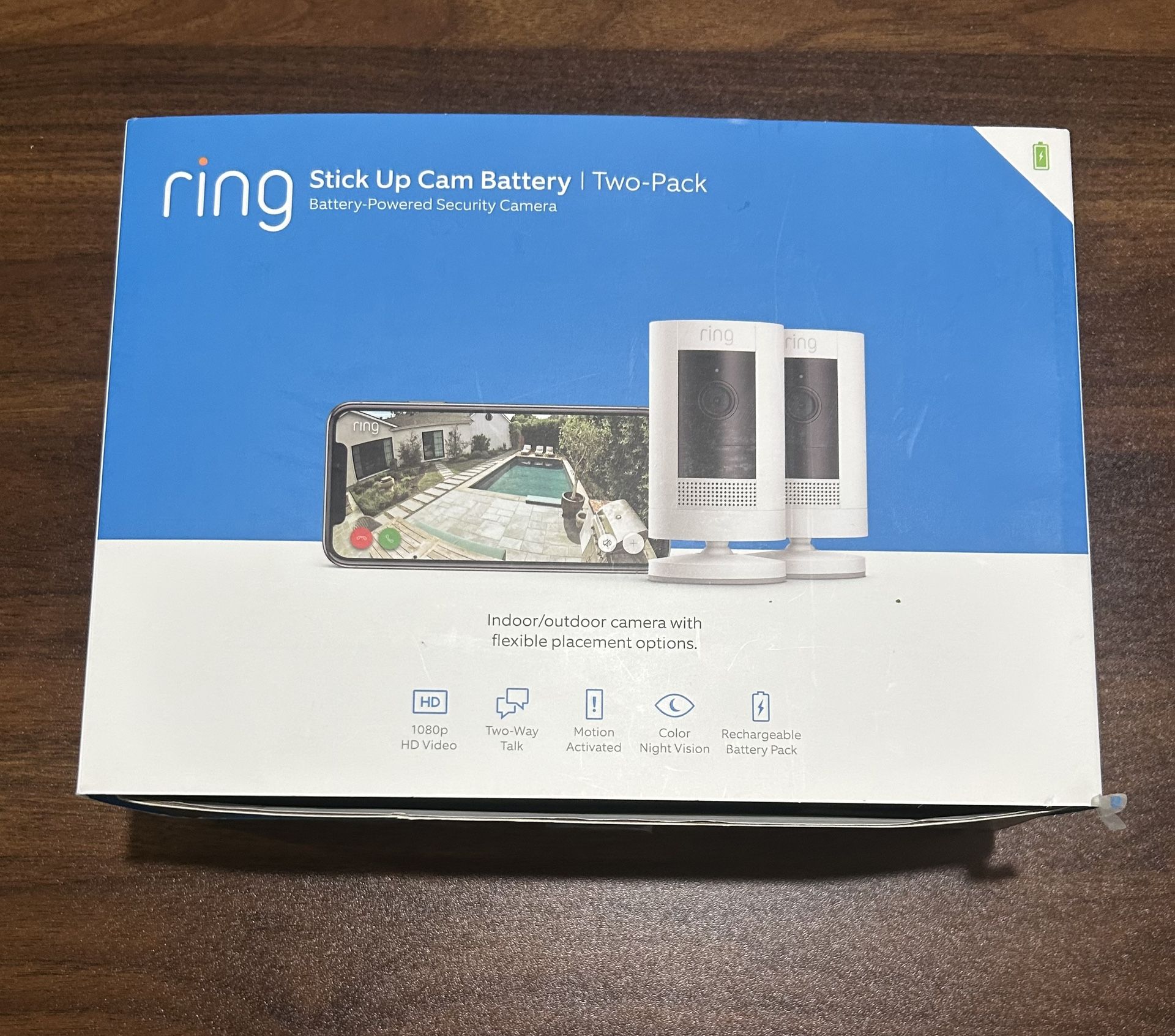 Ring Stick Up Cam With Battery/ Two-pack Battery Power Security Camera. Brand New