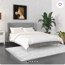 New In Box Novogratz Holly Upholstered Wingback Bed, Queen, Light Gray Velvet