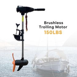 150 LBS Thrust Stepless Speed Electric Outboard Brushless Trolling Motor for Fishing Boats Saltwater Transom Mounted with Adjustable Handle, 24V 