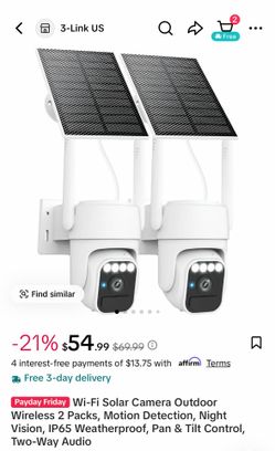 Wi-Fi Solar Security Camera Wireless Outdoor - 2 Packs (White)