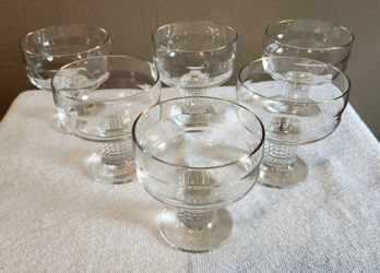 6 Clear Glass Pedestal Coupe or Sherbet Glasses - New