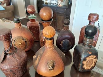 Vintage Leather-Wrapped Decanter Bottle Collection