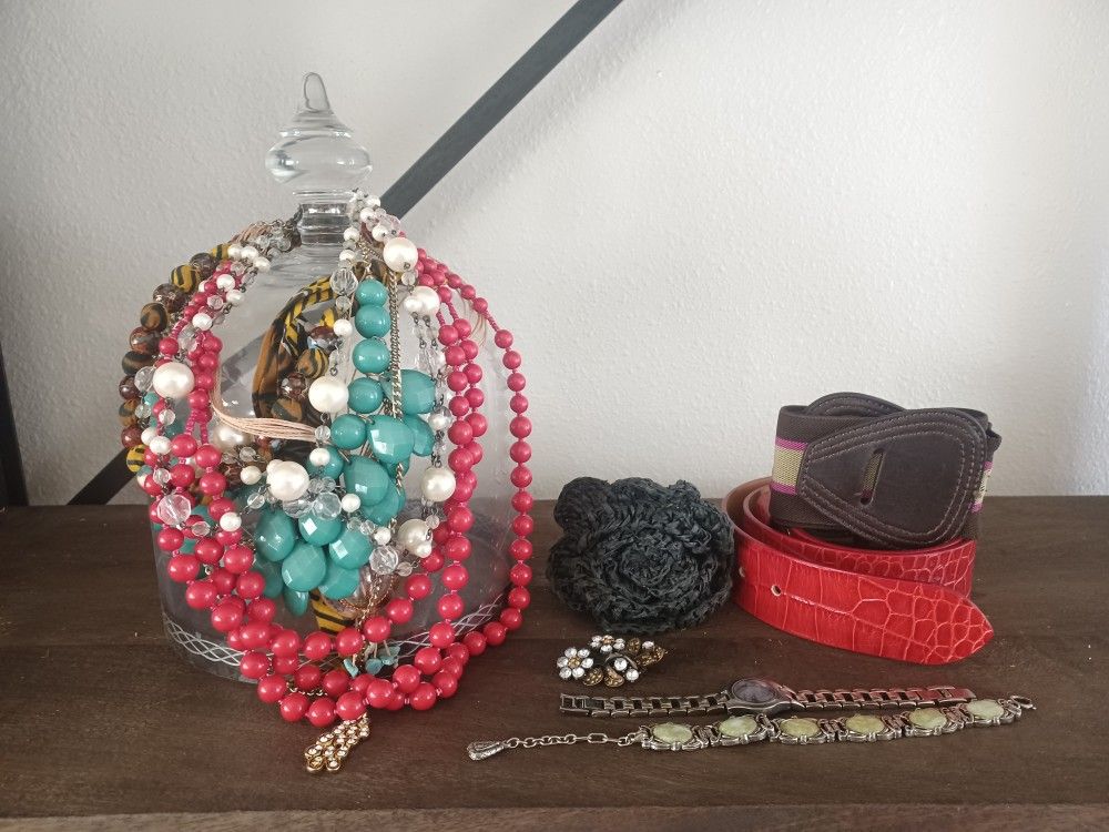 Earrings, Necklaces, Bracelet, Watch, Belts, Brooch