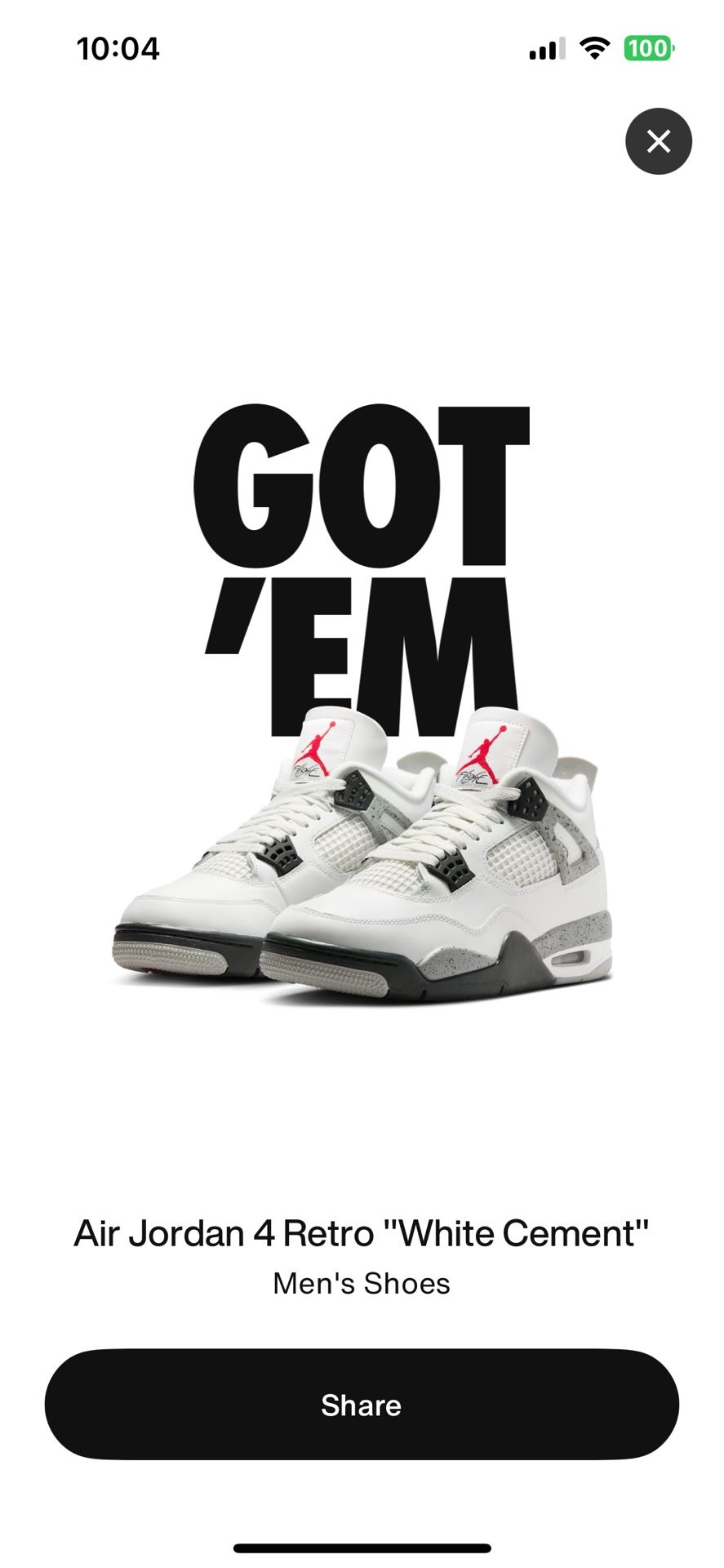 Jordan Retro 4 white Cement Sz 9 Ds 100% Authentic