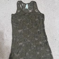 Small brown lace long y2k tank top sheer blouse shirt stretchy emo