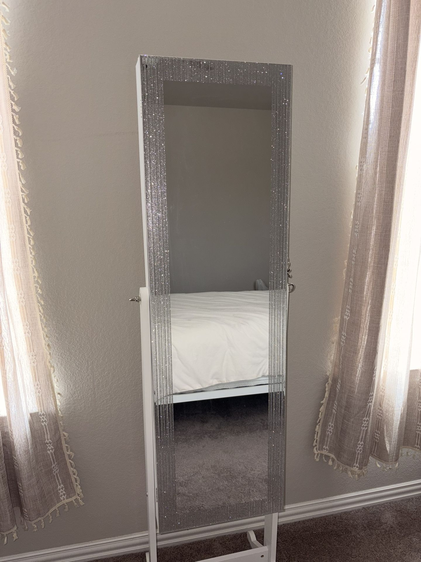 Glittery Standing Mirror With Storage