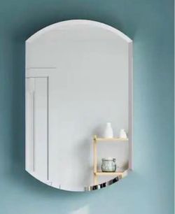 Frameless Arch Wall Mirror with Shelf