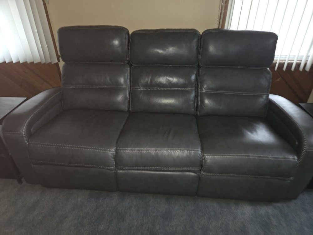 Dual Power Reclining Leather Sofa- Charcoal