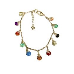 Handmade Anklet With Rainbow Beads - Silver Stainless Steel - Adjustable