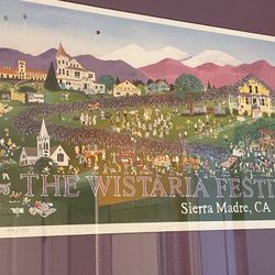Wistaria Festival Sierra Madre Watercolor Painting Framed Artwork By Sonny