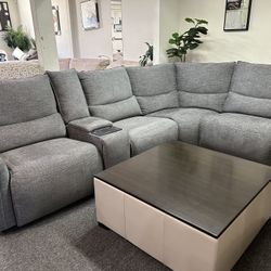Furniture- 5 Pc Zero Gravity Fabric Sectional With 3 Power Recliners- Deklyn 