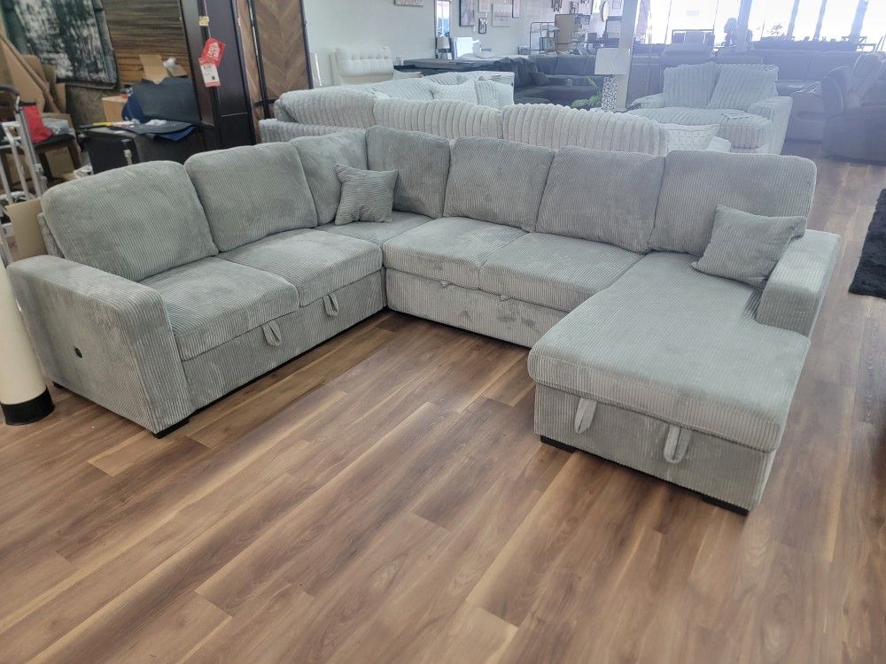 New 4pc Storage Sleeper Sectional In Grey