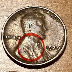 1929 Wheat Cent With Coin Clash Error 