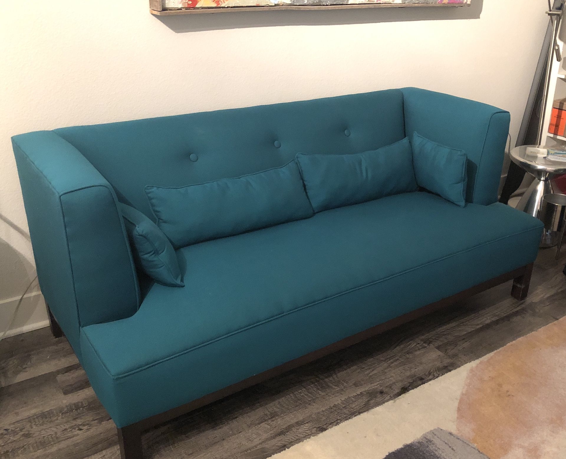 Crate & Barrel Newly Refurbished Turquoise couch