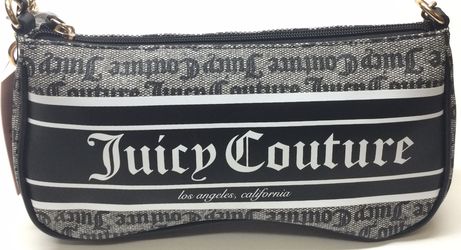 Juicy Couture Fashionista Shoulder Bag Black & Beige Monogram Pattern With A Bold Vertical Logo Stripe