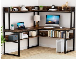 65" L Shaped Double Hutch With 22" Extra Deep Desk Space