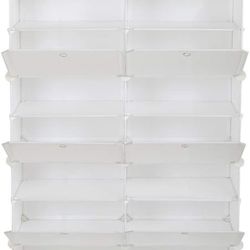 Tier Portable Shoe Rack, Organizer 28 Pair Tower Shelf Storage Cabinet Stand Expandable for Heels, Boots, Slippers for Entryway, Hallway (White)
