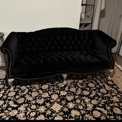 Antique Black Velvet Sofa With Claw Feet 